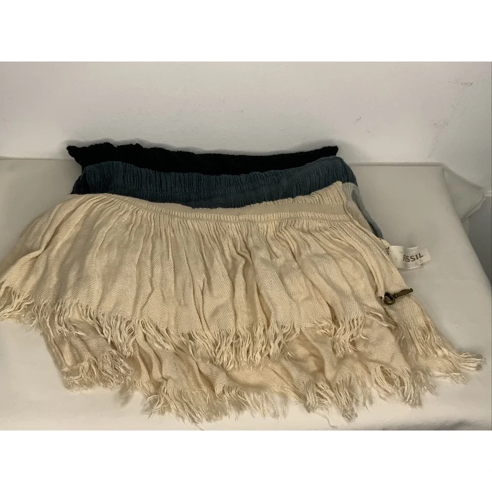 FOSSIL Women's Scarf Ombre Fringe Black Blue Cream